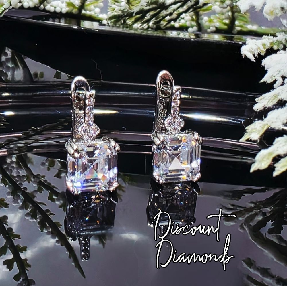 Clear White Diamond Leverback Earrings on 925 Sterling Silver